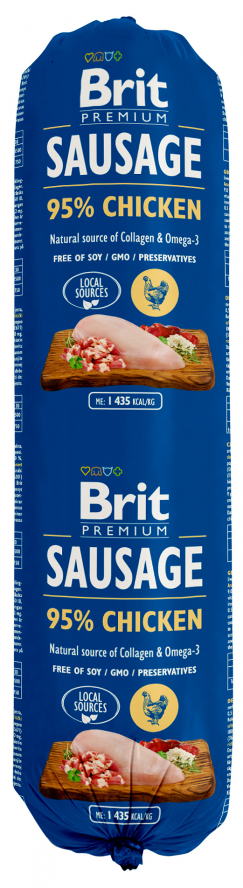 Konservi suņiem – Brit Sausage Chicken, 800 g title=