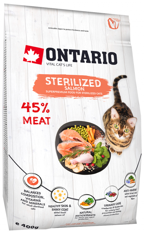 Корм для кошек – Ontario SP Cat Sterilised Salmon, 0,4 kg title=