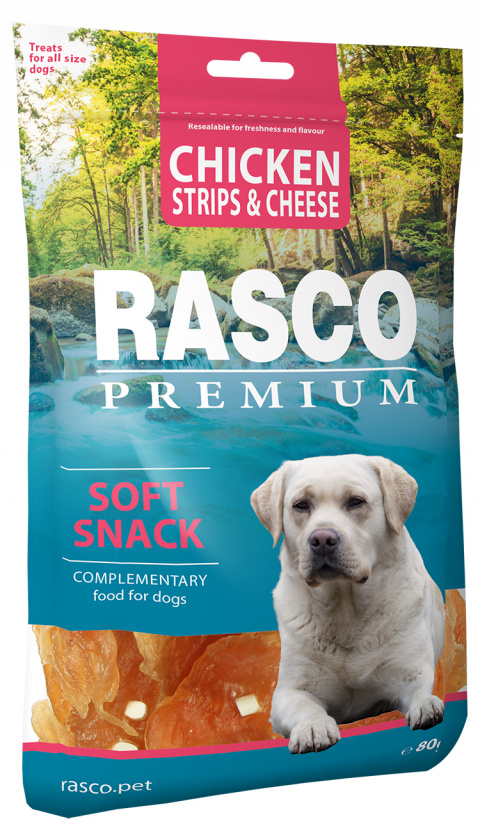 Лакомство для собак – Rasco Premium Chicken Strips and Cheese, 80 г title=