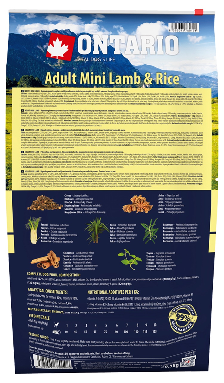 Ontario Adult Mini Lamb &amp; Rice 6.5kg