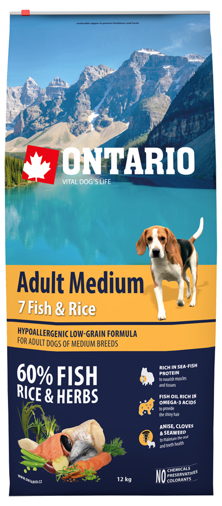 Ontario Adult Medium Fish & Rice 12kg Ontario Adult Medium Fish & Rice 12kg