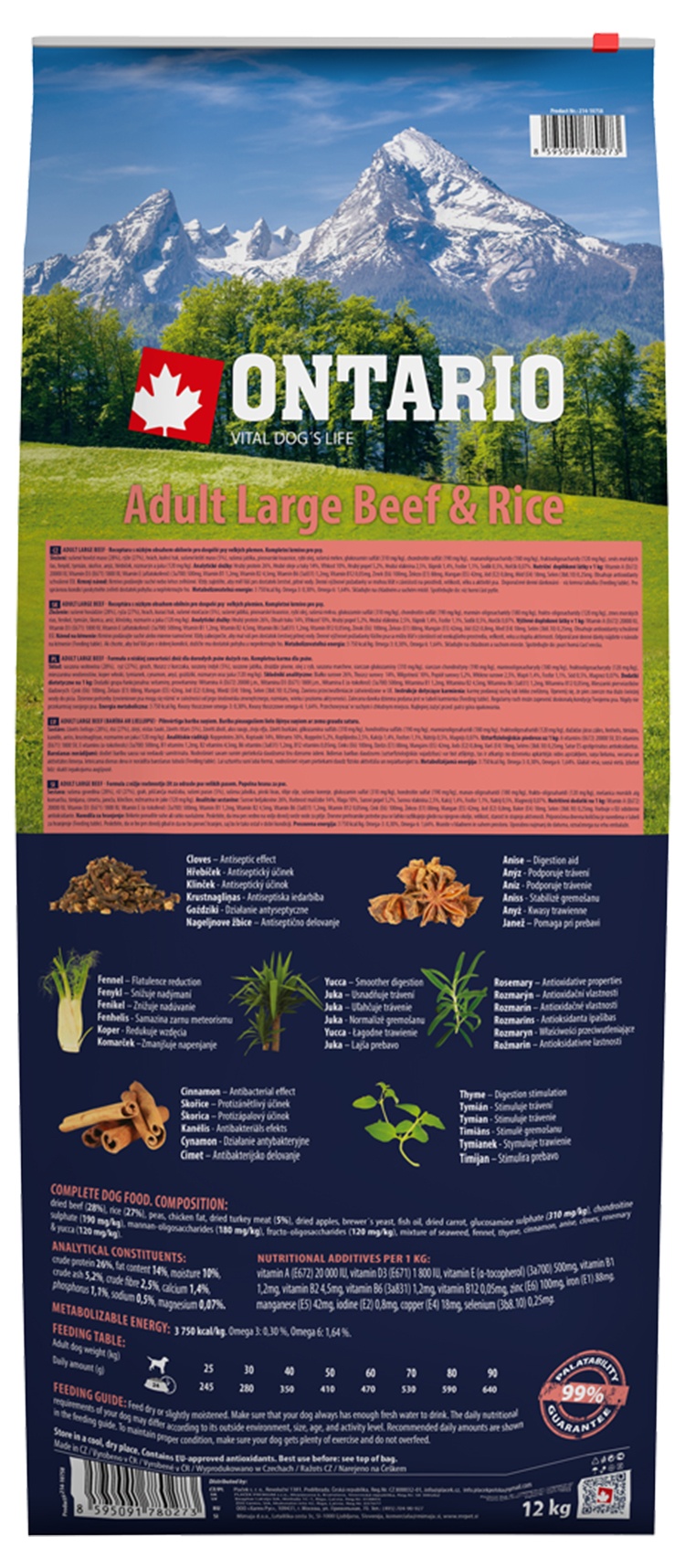 Ontario Adult Large Beef &amp; Rice 12kg