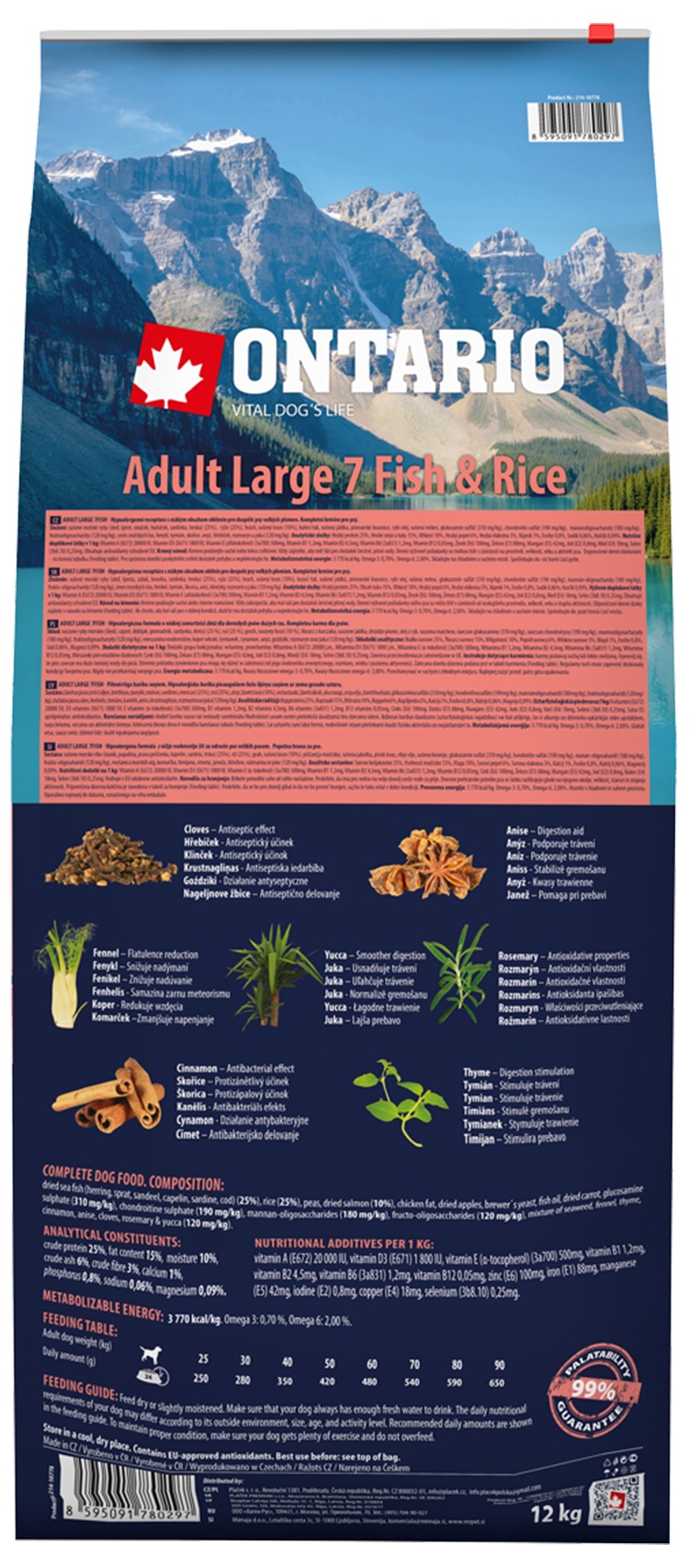 Ontario Adult Large Fish &amp; Rice 12kg