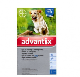 Препарат против блох, клещей, комаров для собак – Advantix, 25–40 кг, 1 пипетка, безрецептурный препарат, reģ. NR. VA - 072463/3 