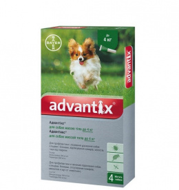 Препарат против блох, клещей, комаров для собак – Advantix, до 4 кг, 1 пипетка, безрецептурный препарат, reģ. NR. VA - 072463/3 