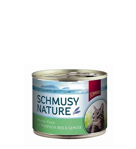 Консервы для кошек – Schmusy Nature Fish тунец, рис и овощи в желе, 185 г title=