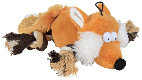 Rotaļlieta suņiem – TRIXIE Fox with rope, plush, 34 cm title=