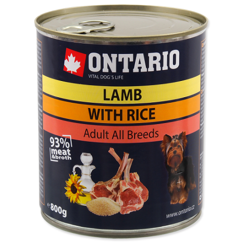 ONTARIO konzerva Lamb, Rice, Sunflower Oil 800g