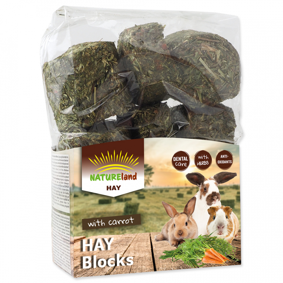 Siens grauzējiem – Nature Land Hay blocks with Carrot, 600 g Siens grauzējiem – Nature Land Hay blocks with Carrot, 600 g
