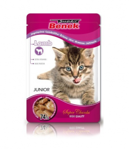 Konservi kaķēniem – Benek Pouches Junior Lamb, 100 g