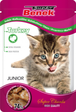 Konservi kaķēniem – Benek Pouches Junior Turkey, 100 g