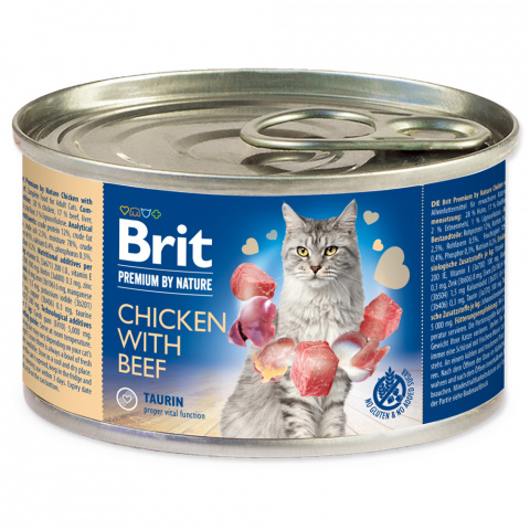 Konservi kaķiem – BRIT Premium by Nature Chicken with Beef, 200 g