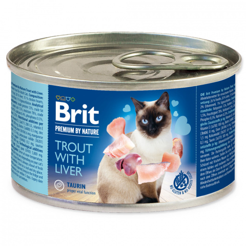 Konservi kaķiem – BRIT Premium by Nature Trout with Liver, 200 g
