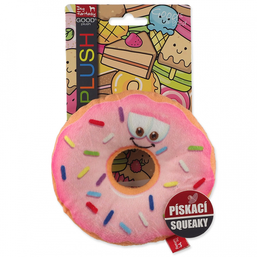 Rotaļlieta suņiem – Dog Fantasy Good&#039;s Plush Donut with Face, pink, 12 cm