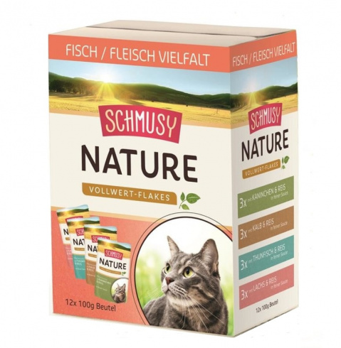 Консервы для кошек – Schmusy Nature Vollwert-Flakes Multipack Fish and Poultry 12 x 100 г