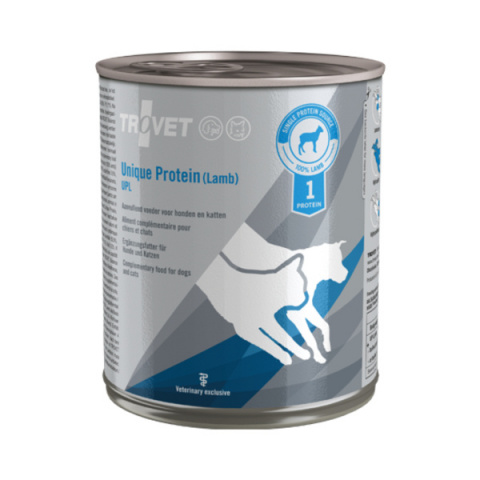 Veterinārie konservi kaķiem un suņiem – Trovet UPL Unique Protein Lamb, 800 g title=