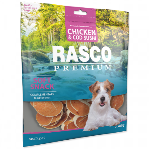Лакомство для собак – Rasco Premium, Dried Chicken and Cod Sushi Roll, 500 г title=