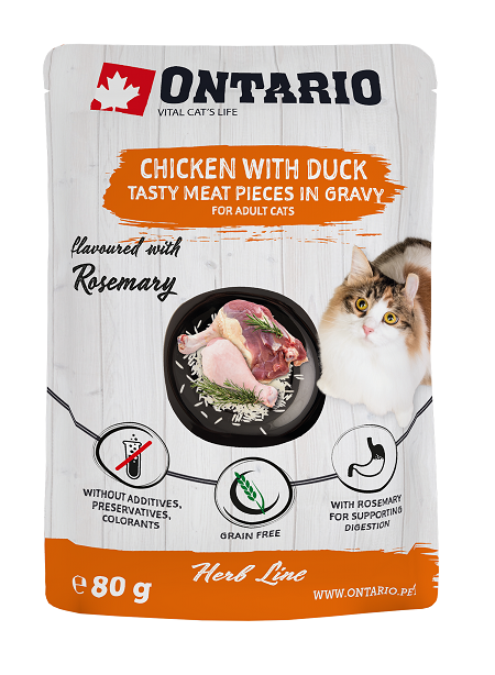 Консервы для кошек – Ontario Herb Chicken with Duck, Rice and Rosemary, 80 г title=