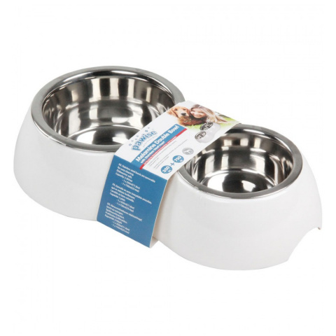 Миска для собак – Pawise Melamine double bowl with stainless steal, white title=