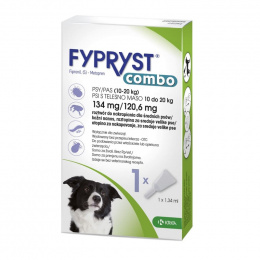 Средство от блох, клещей для собак – Fypryst combo dog 134/120,6 мг (10–20 кг), 1 пипетка, безрецептурный препарат reģ. NR - VA - 072463/3