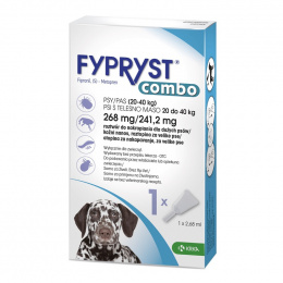 Средство от блох, клещей для собак – Fypryst combo dog 268/241,2 мг (20–40 кг), 1 пипетка, безрецептурный препарат reģ. NR - VA - 072463/3