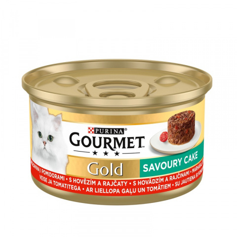 Консервы для кошек – Gourmet Gold Savoury Cake Beef and Tomato, 85 г title=