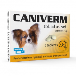 Противоглистное средство для собак и кошек – Caniverm, 0,175 г табл., 6 шт., безрецептурный препарат, reģ. NR - VA - 072463/3