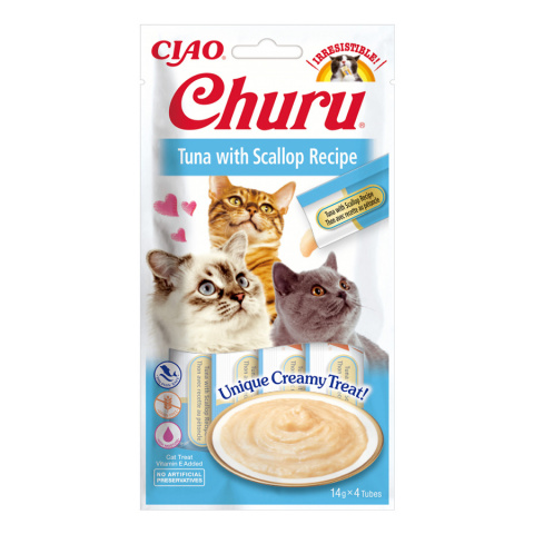 Gardums kaķiem – Inaba Churu Cat Tuna Scallop, 56 g title=