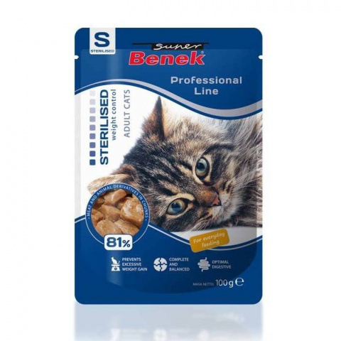 Консервы для кошек – Super Benek Pouches Sterilized, 100 г title=