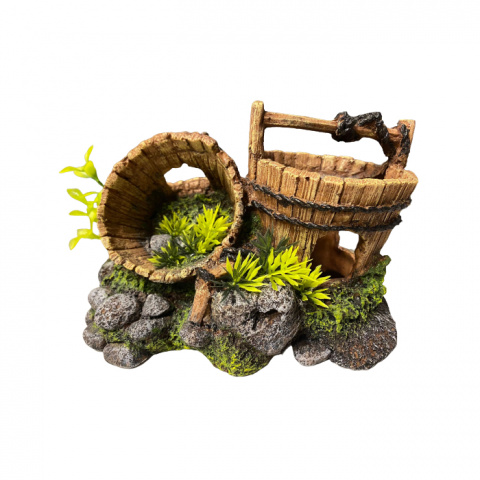 Декор для аквариума – Wooden Pails on Rocks, 210 мм title=