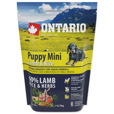Корм для собак – ONTARIO Puppy Mini Lamb and Rice, 0,75 кг title=