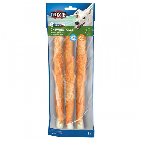 Лакомство для собак – TRIXIE Denta Fun Chewing Rolls with Chicken, 17 см/3 шт. title=