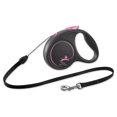 Inerces pavada suņiem – Flexi Black Design S Cord 5 m, Pink title=