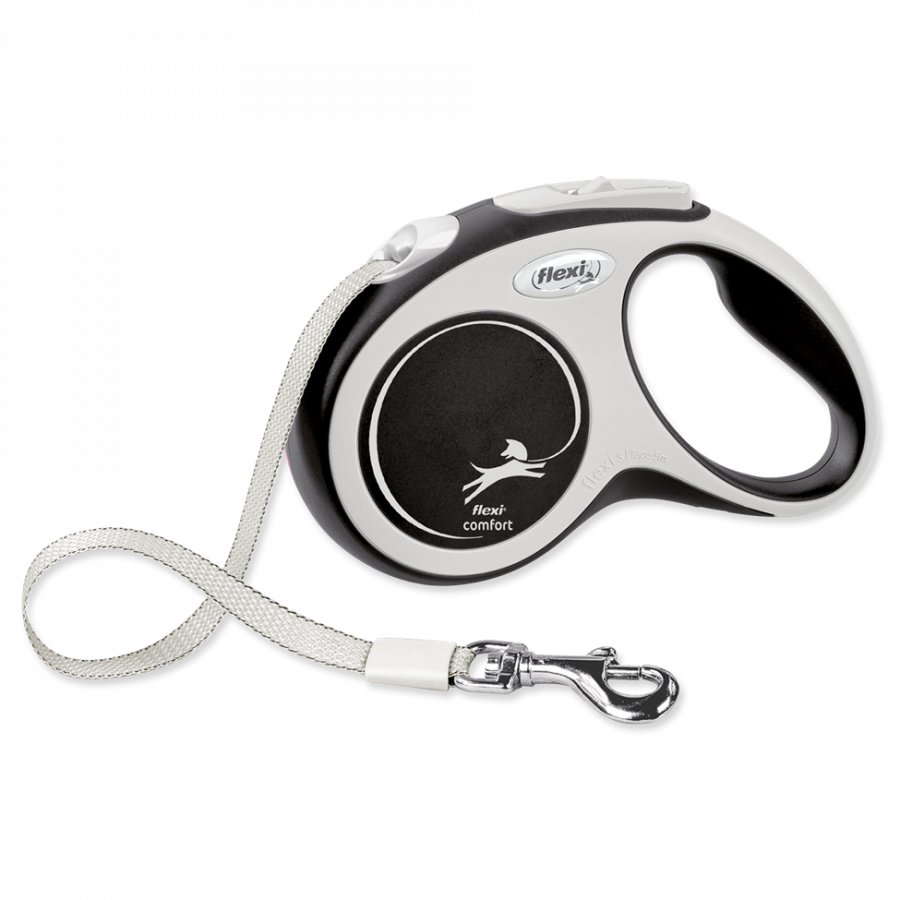 Поводок-рулетка для собак – Flexi New Comfort Tape Leashes S 5 м, Black Поводок-рулетка для собак – Flexi New Comfort Tape Leashes S 5 м, Black