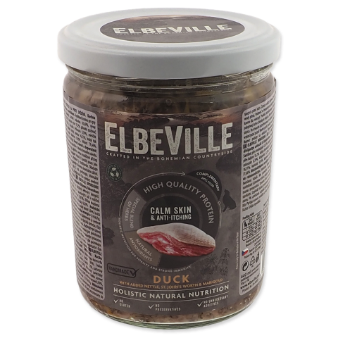 Konservi suņiem – ElbeVille Calm Skin and Anti-Itching, Duck with Nettle and Marigold, 440 ml title=