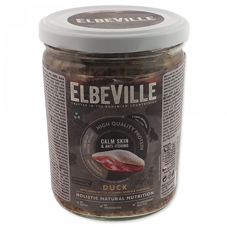 Konservi suņiem – ElbeVille Calm Skin and Anti-Itching, Duck with Nettle and Marigold, 440 ml Konservi suņiem – ElbeVille Calm Skin and Anti-Itching, Duck with Nettle and Marigold, 440 ml