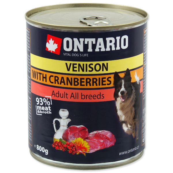 Konservi suņiem - Ontario Adult Venison and Cranberries, Safflower Oil, 800 g Konservi suņiem - Ontario Adult Venison and Cranberries, Safflower Oil, 800 g