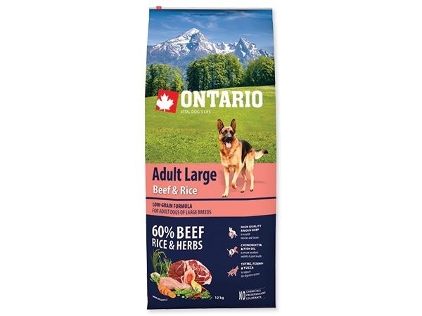 Корм для крупных собак - ONTARIO Adult Large Beef & Rice, 12 кг Корм для крупных собак - ONTARIO Adult Large Beef & Rice, 12 кг