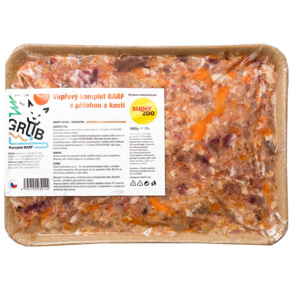 GRUB komplet bravčový barf s prílohou a kosťami 1 kg