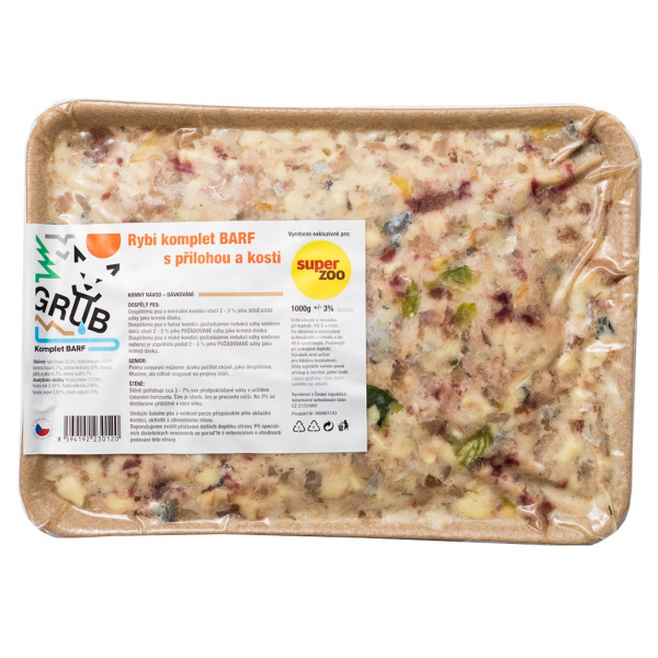 GRUB komplet rybí barf s prílohou a kosťami 1 kg