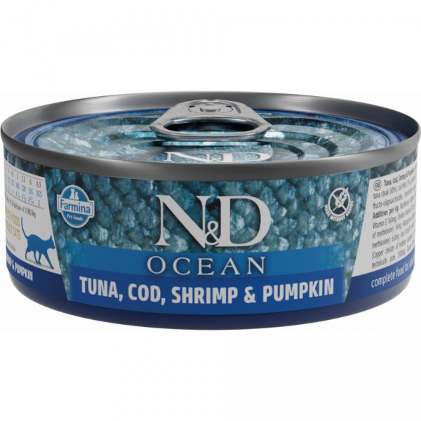 N&D Cat konzerva ocean tuniak, treska, krevety a tekvica 70 g