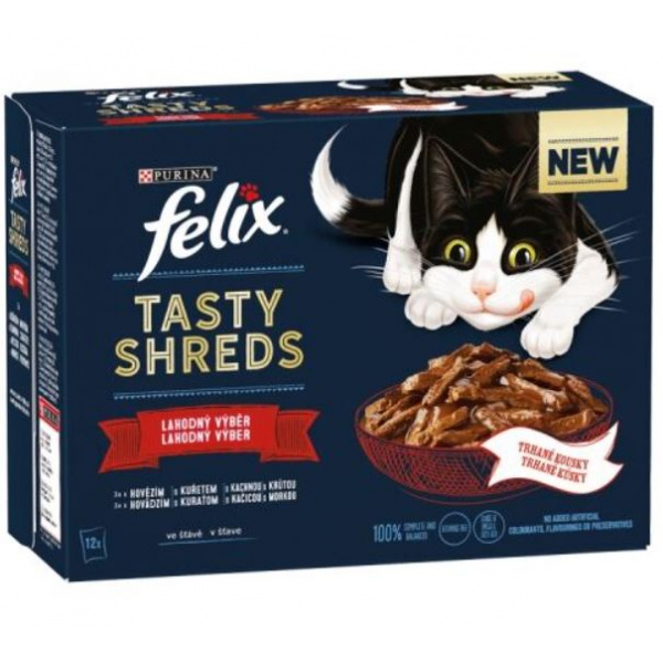 FELIX kapsičky Tasty Shreds hovädzie/kura/kačka/morka 12 x 80 g