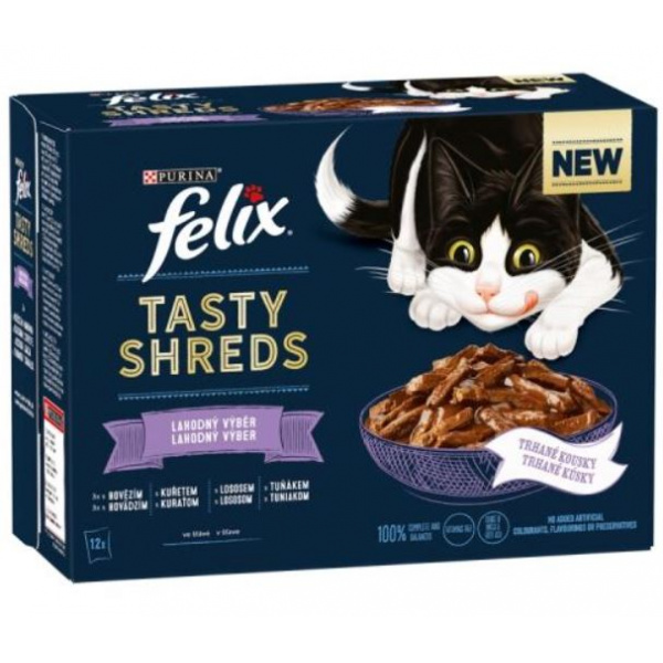 FELIX kapsičky Tasty Shreds hovädzie/kura/losos/tuniak 12 x 80 g