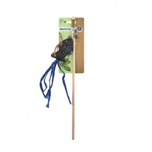 Magic Cat hračka palička Natural Fun ryba s rolničkou a catnipom sivá 40 cm