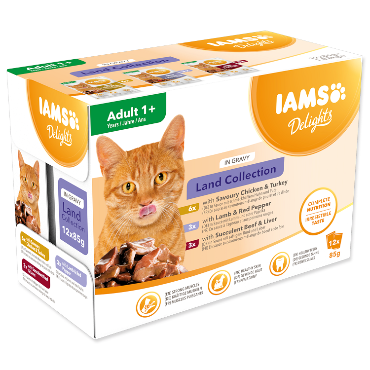 Kapsičky IAMS výběr ze suchozemských mas v omáčce multipack 1020g (12x85gr)